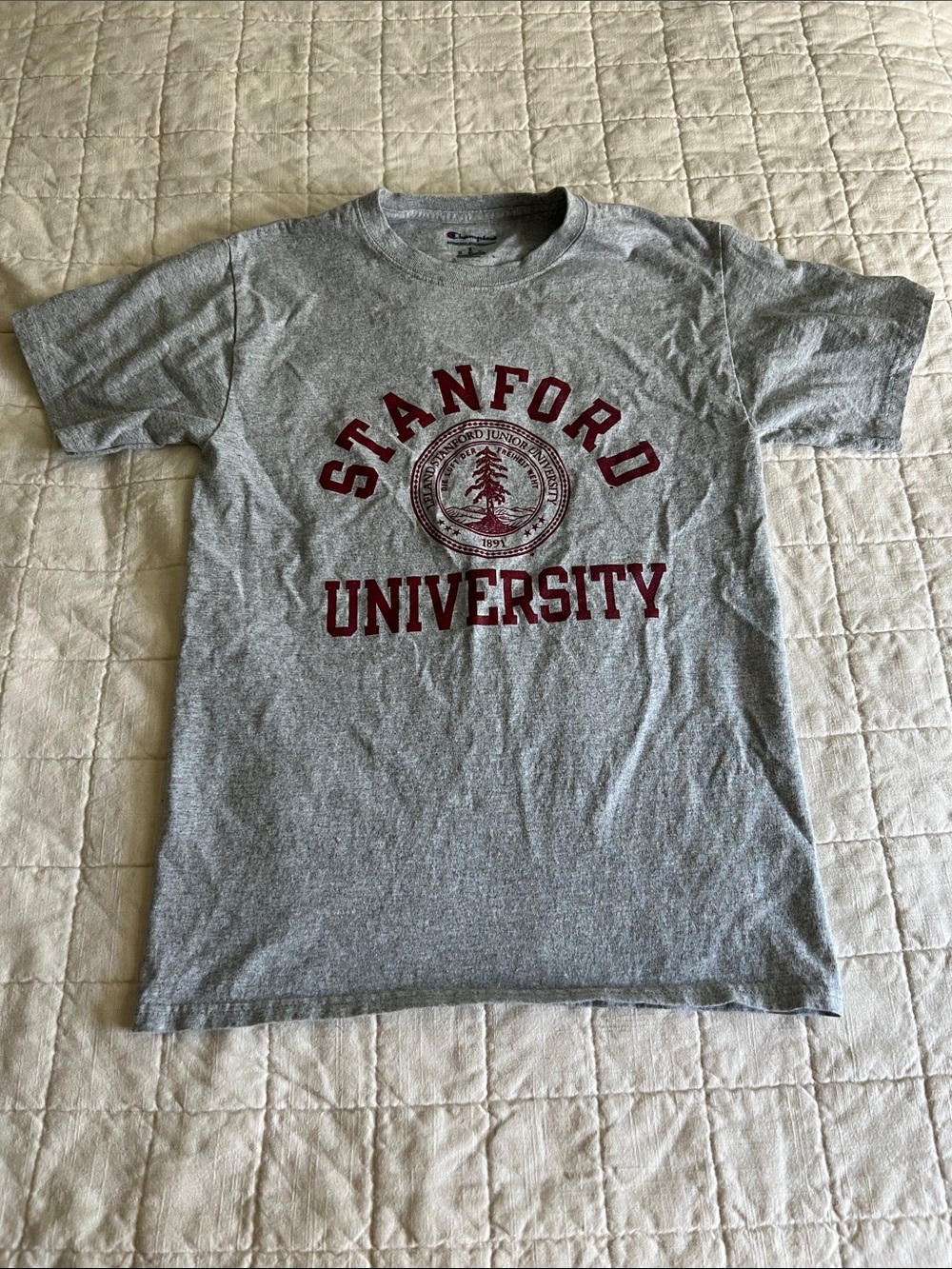 Champion Gray Stanford University Graphic Tee with Crimson Print